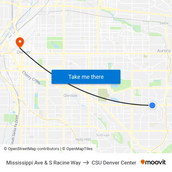 Mississippi Ave & S Racine Way to CSU Denver Center map
