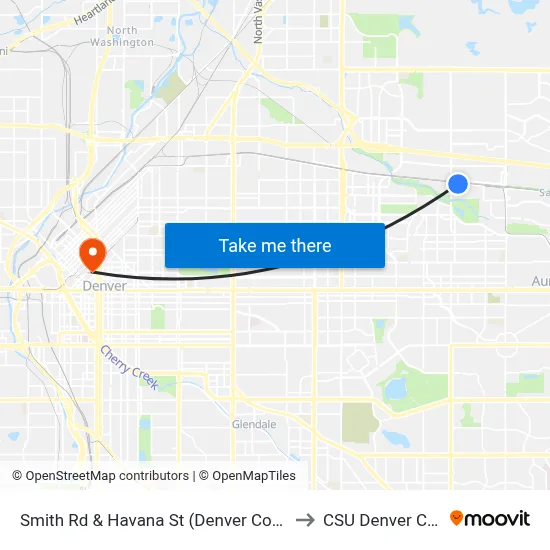 Smith Rd & Havana St (Denver County Jail) to CSU Denver Center map