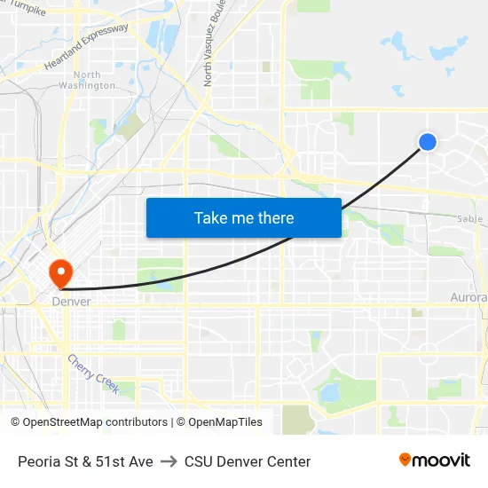 Peoria St & 51st Ave to CSU Denver Center map