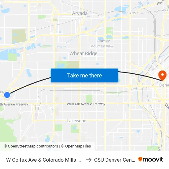W Colfax Ave & Colorado Mills Blvd to CSU Denver Center map