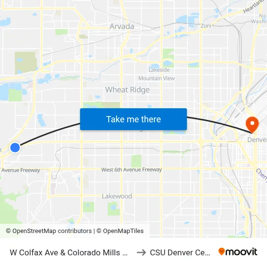 W Colfax Ave & Colorado Mills Pkwy to CSU Denver Center map