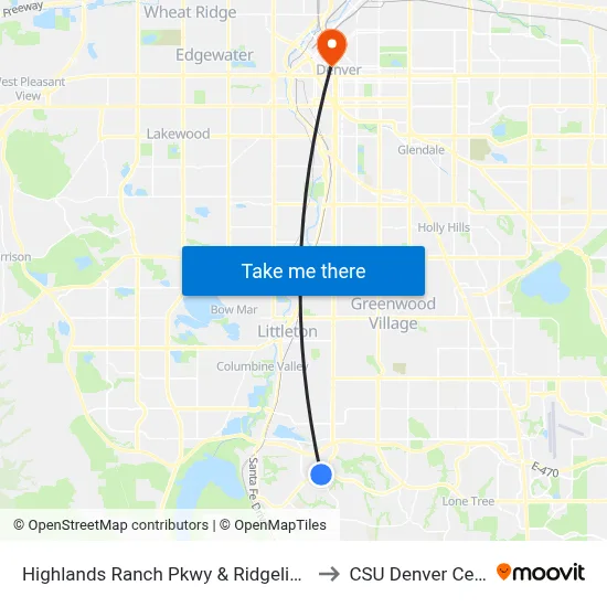 Highlands Ranch Pkwy & Ridgeline Blvd to CSU Denver Center map