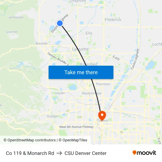 Co 119 & Monarch Rd to CSU Denver Center map