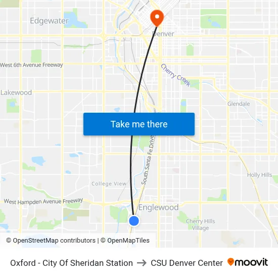 Oxford - City Of Sheridan Station to CSU Denver Center map