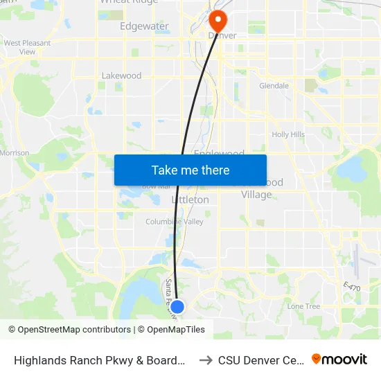 Highlands Ranch Pkwy & Boardwalk Dr to CSU Denver Center map