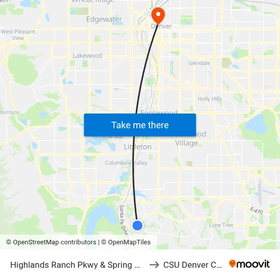 Highlands Ranch Pkwy & Spring Hill Pkwy to CSU Denver Center map