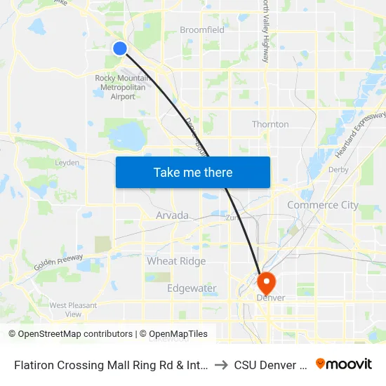 Flatiron Crossing Mall Ring Rd & Interlocken Blvd to CSU Denver Center map