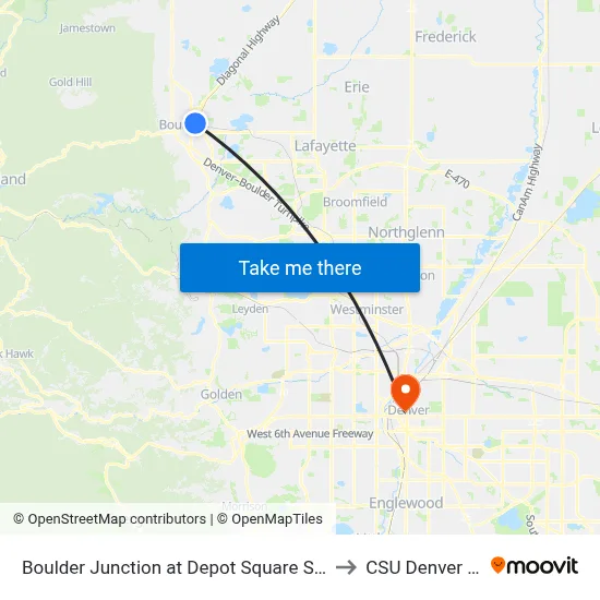 Boulder Junction at Depot Square Station Gate S2 to CSU Denver Center map
