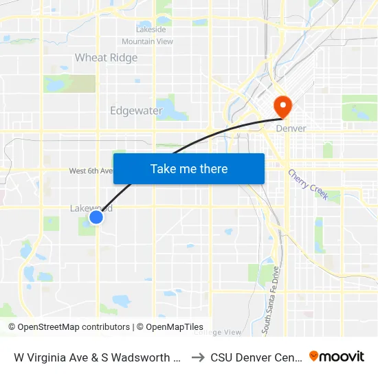 W Virginia Ave & S Wadsworth Blvd to CSU Denver Center map