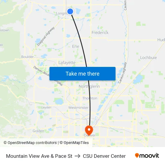 Mountain View Ave & Pace St to CSU Denver Center map
