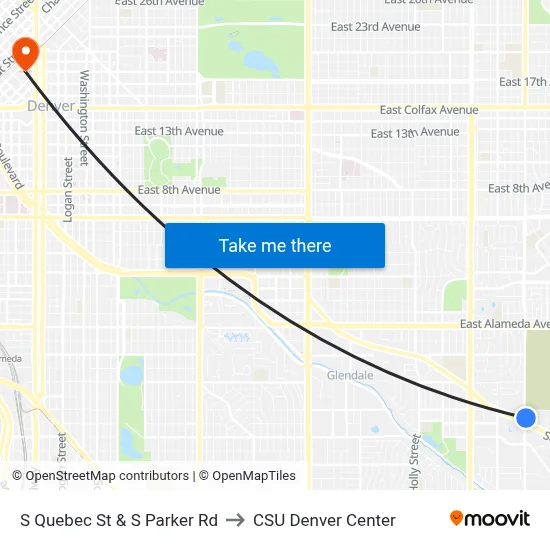 S Quebec St & S Parker Rd to CSU Denver Center map