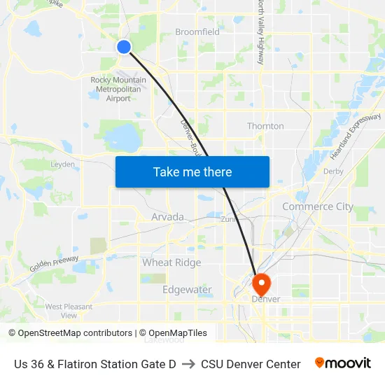 Us 36 & Flatiron Station Gate D to CSU Denver Center map