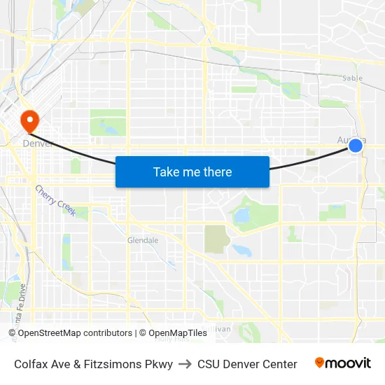 Colfax Ave & Fitzsimons Pkwy to CSU Denver Center map