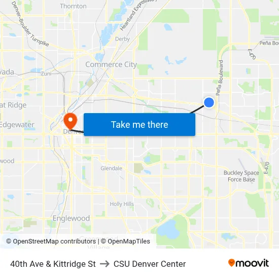 40th Ave & Kittridge St to CSU Denver Center map