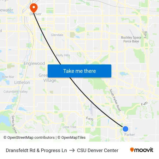 Dransfeldt Rd & Progress Ln to CSU Denver Center map