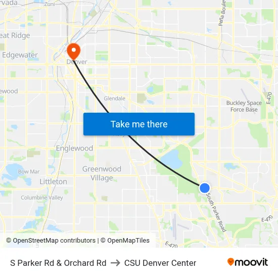 S Parker Rd & Orchard Rd to CSU Denver Center map