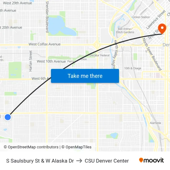S Saulsbury St & W Alaska Dr to CSU Denver Center map