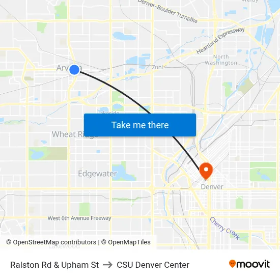Ralston Rd & Upham St to CSU Denver Center map