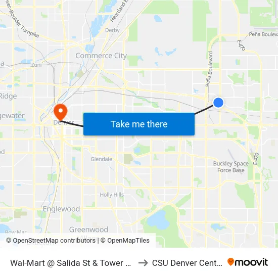 Wal-Mart @ Salida St & Tower Rd to CSU Denver Center map
