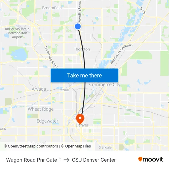 Wagon Road Pnr Gate F to CSU Denver Center map