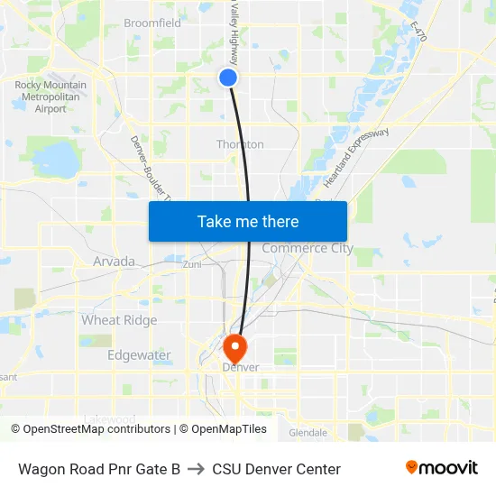 Wagon Road Pnr Gate B to CSU Denver Center map