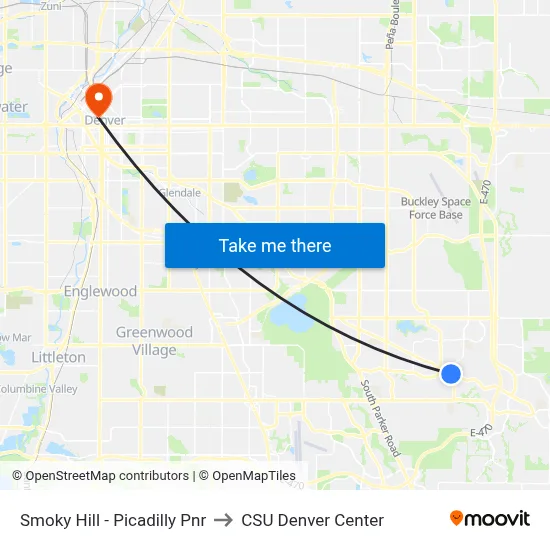 Smoky Hill - Picadilly Pnr to CSU Denver Center map