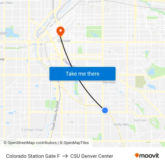 Colorado Station Gate F to CSU Denver Center map