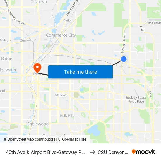40th Ave & Airport Blvd-Gateway Park Stn Gate G to CSU Denver Center map