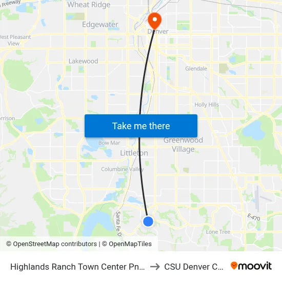 Highlands Ranch Town Center Pnr Gate B to CSU Denver Center map