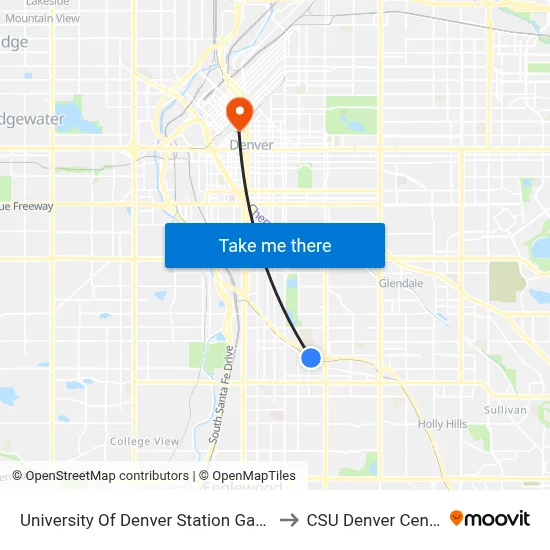 University Of Denver Station Gate C to CSU Denver Center map