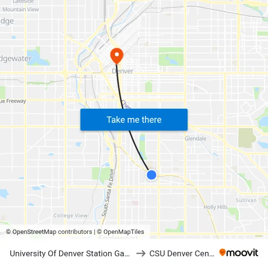 University Of Denver Station Gate D to CSU Denver Center map