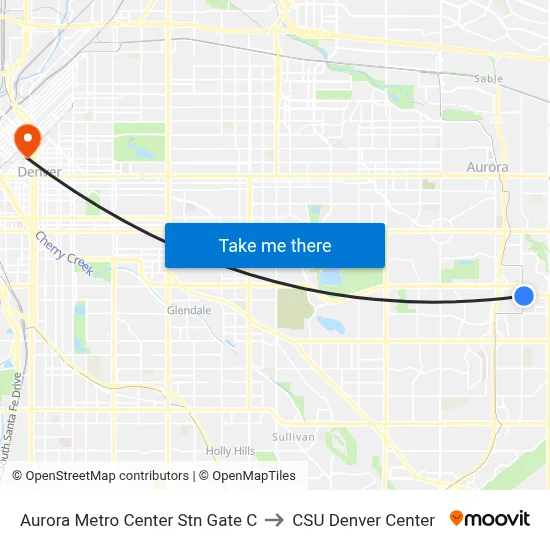 Aurora Metro Center Stn Gate C to CSU Denver Center map