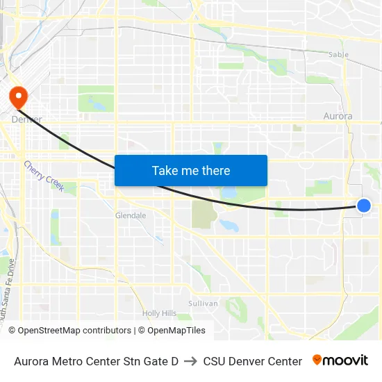 Aurora Metro Center Stn Gate D to CSU Denver Center map