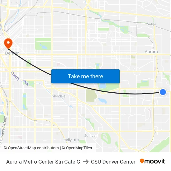 Aurora Metro Center Stn Gate G to CSU Denver Center map