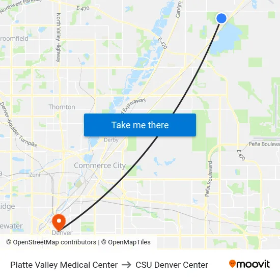 Platte Valley Medical Center to CSU Denver Center map