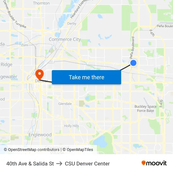 40th Ave & Salida St to CSU Denver Center map
