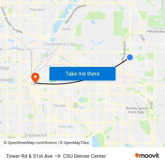 Tower Rd & 51st Ave to CSU Denver Center map