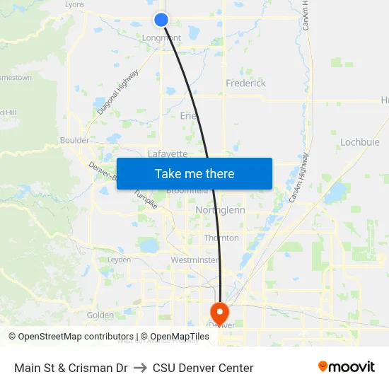 Main St & Crisman Dr to CSU Denver Center map