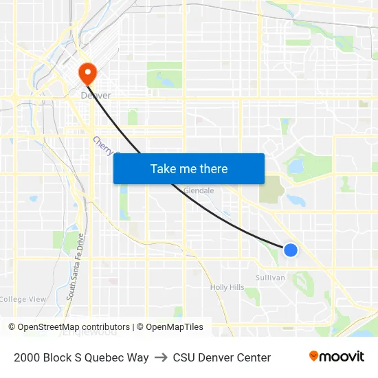 2000 Block S Quebec Way to CSU Denver Center map