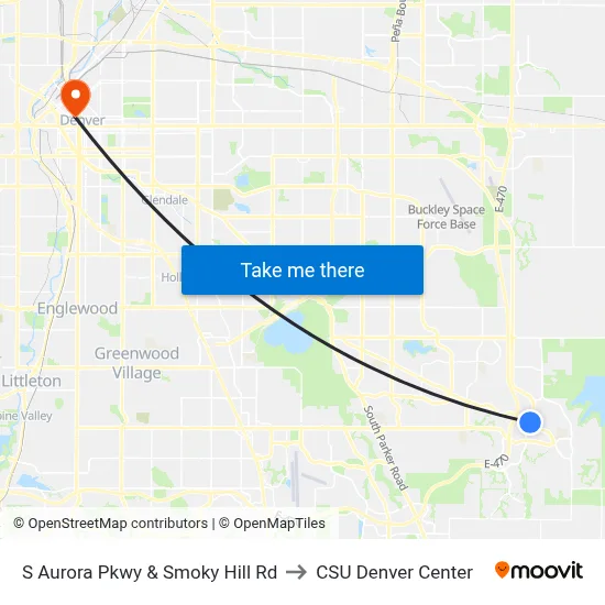 S Aurora Pkwy & Smoky Hill Rd to CSU Denver Center map