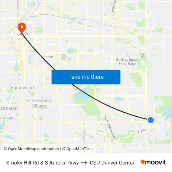 Smoky Hill Rd & S Aurora Pkwy to CSU Denver Center map