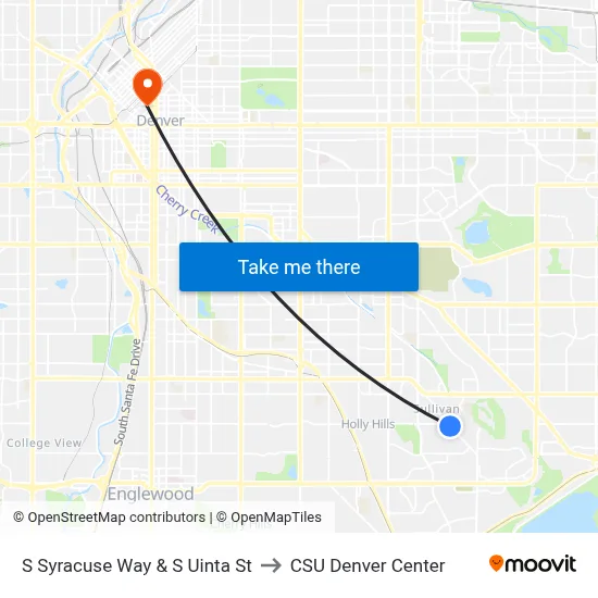 S Syracuse Way & S Uinta St to CSU Denver Center map