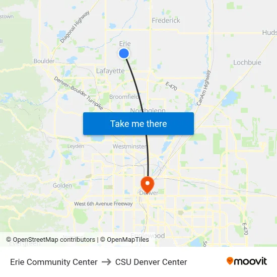 Erie Community Center to CSU Denver Center map