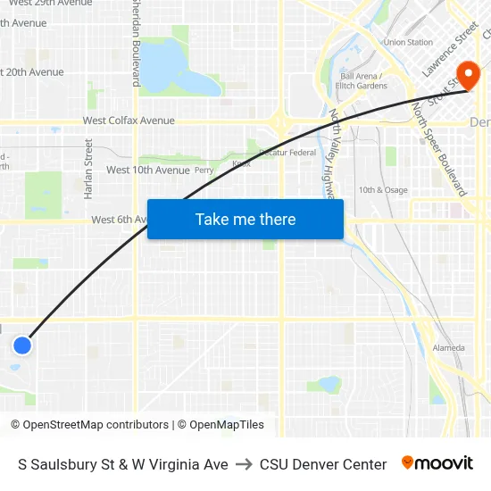 S Saulsbury St & W Virginia Ave to CSU Denver Center map