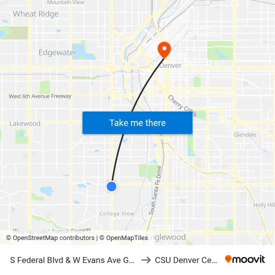 S Federal Blvd & W Evans Ave Gate E to CSU Denver Center map