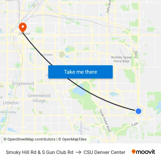 Smoky Hill Rd & S Gun Club Rd to CSU Denver Center map