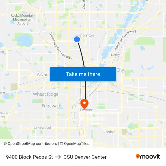 9400 Block Pecos St to CSU Denver Center map