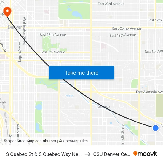 S Quebec St & S Quebec Way Nearside to CSU Denver Center map
