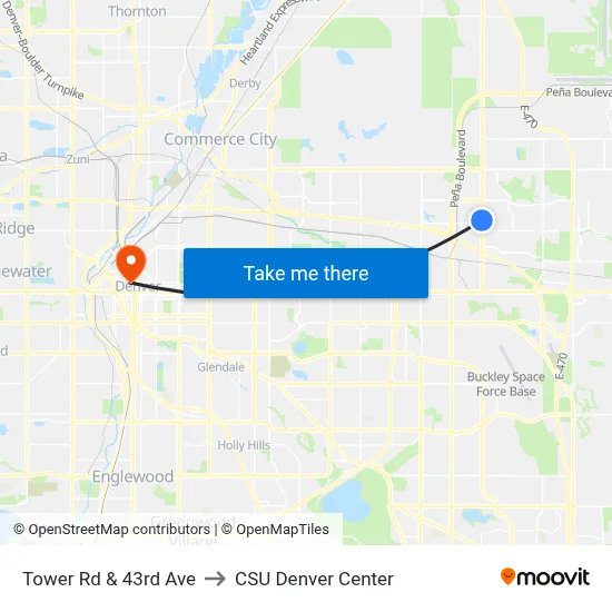 Tower Rd & 43rd Ave to CSU Denver Center map