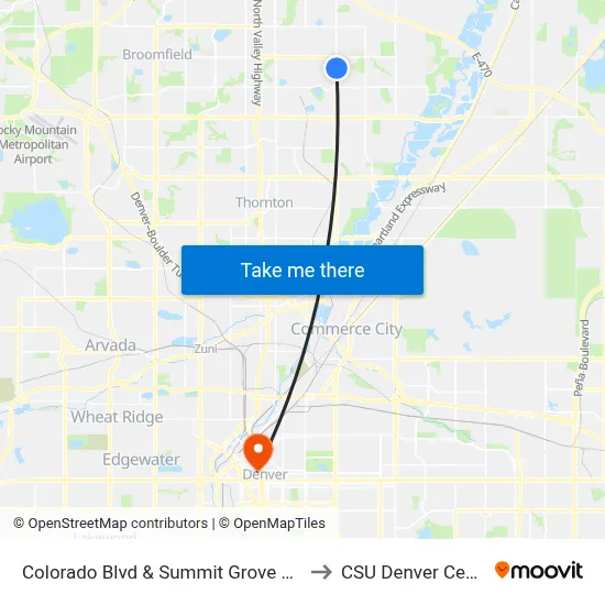 Colorado Blvd & Summit Grove Pkwy to CSU Denver Center map